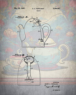 Vintage Drawing - 1942 Teapot Patent by Dan Sproul