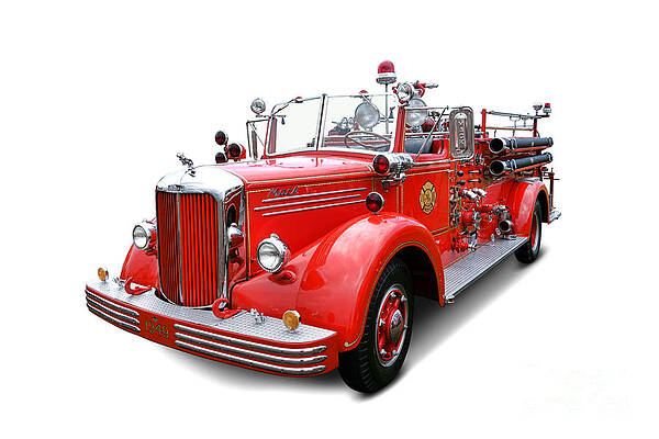 Vintage Red Fire Truck Photograph
