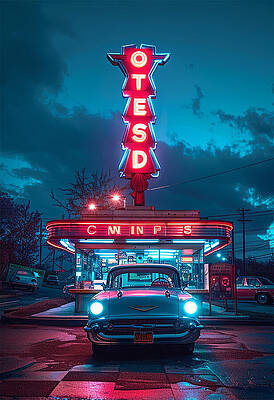 Sky Wall Art featuring the photograph 1950s Chevy In Front Of Diner by Printed View