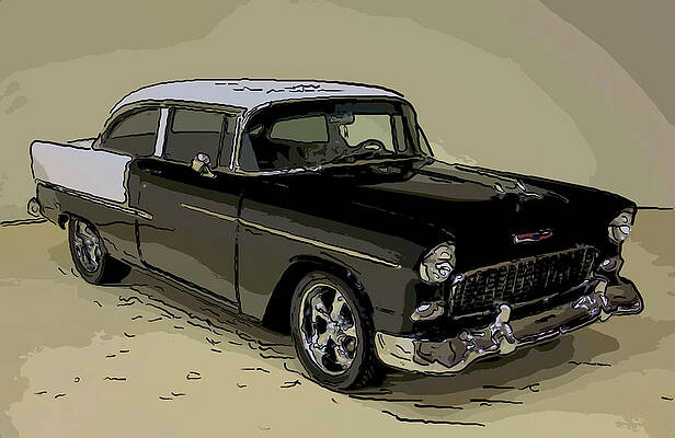 Drawing - 1955 Chevy Bel Air Black Digital Drawing by Flees Photos