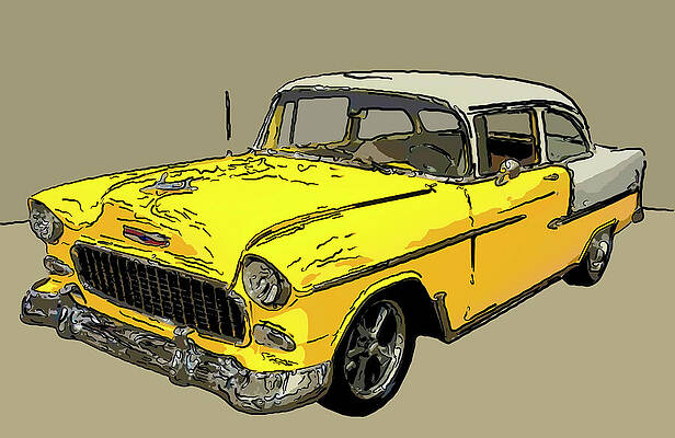 Drawing - 1955 Chevy Bel Air Yellow Digital Drawing by Flees Photos
