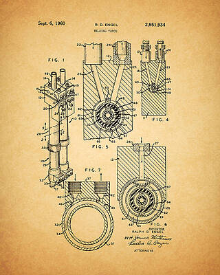 Vintage Drawing - 1960 Welding Torch Patent by Dan Sproul