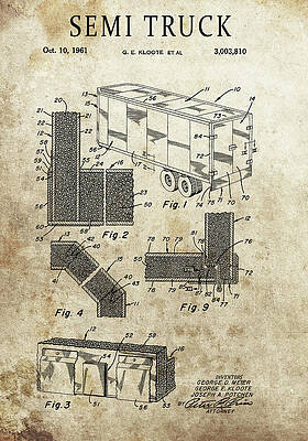 Vintage Drawing - 1961 Semi Truck Patent Drawing by Dan Sproul