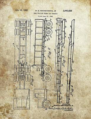 Vintage Drawing - 1962 Semi Trailer Patent by Dan Sproul