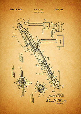 Vintage Drawing - 1962 Welding Torch Patent by Dan Sproul