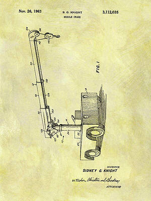 Vintage Drawing - 1963 Mobile Crane Patent by Dan Sproul