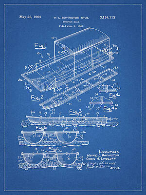 Vintage Drawing - 1964 Pontoon Patent by Dan Sproul