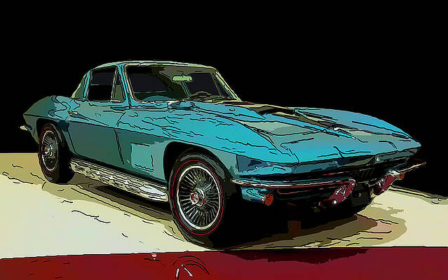 Drawing - 1967 Chevy Corvette Blue Digital Drawing by Flees Photos