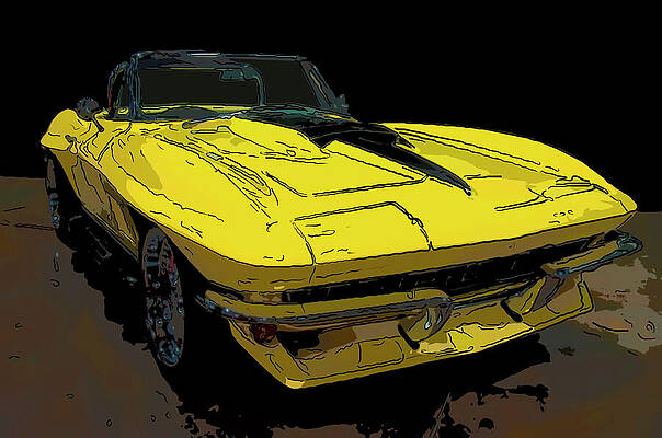 Drawing - 1967 Chevy Corvette Convertible Yellow Digital Drawing by Flees Photos