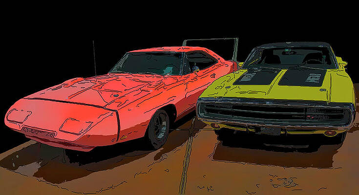 Drawing - 1969 Daytona And 1970 Charger Rt Digital Art by Flees Photos