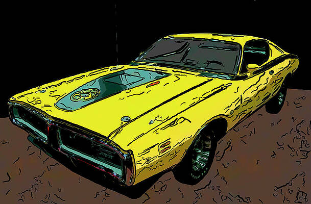 Drawing - 1971 Dodge Charger Superbee 440 Six Pack Digital Oil by Flees Photos