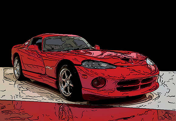 Drawing - 1997 Dodge Viper GTS Red Digital Drawings by Flees Photos