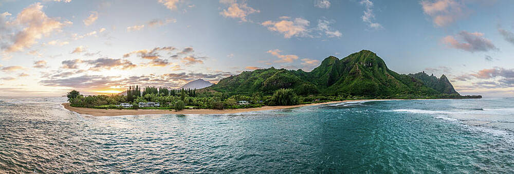Wall Art featuring the photograph Aerial View Of Tunnels Beach At Sunset In Kauai, Hawaii, With St #2 by Steven Heap