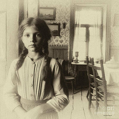 Wall Art featuring the digital art AI-generated Portrait Of A Young Girl In A 1930s Farm House #1 by Eric Killorin