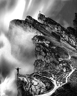 Mountain Path with Crosses Photograph