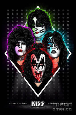 Rock And Roll Digital Art - Legendary KISS Members In Signature Makeup #2 by Kirania Finest