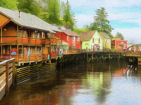 Wall Art featuring the photograph Painting Of Creek Street Wharf In Ketchikan Alaska #2 by Steven Heap