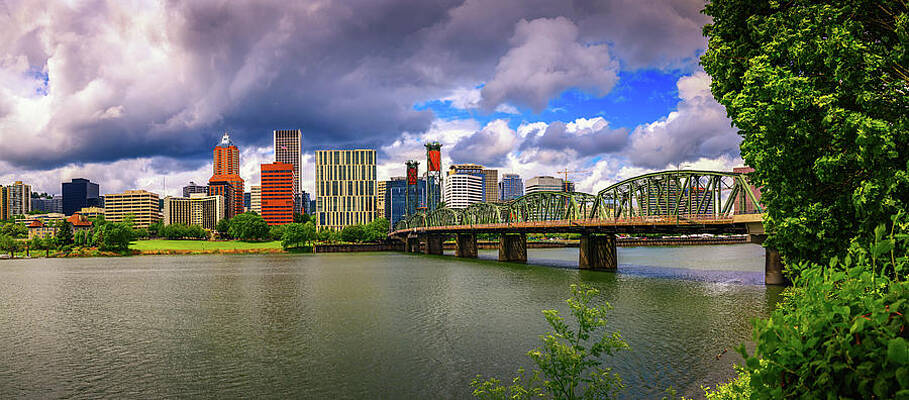 Wall Art featuring the photograph Portland Downtown, Hawthorne Bridge And The Willamette River In Portland, Oregon #2 by Miroslav Liska