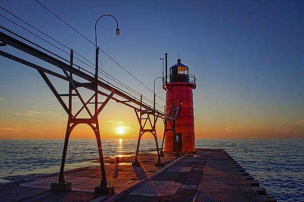 Lighthouse at Sunset by the Sea Photograph