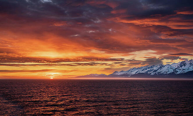 Wall Art featuring the photograph Sunset By Mt Fairweather And The Glacier Bay National Park In Al #2 by Steven Heap