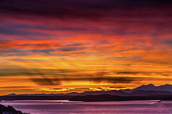 Seattle Wall Art featuring the photograph Sunset Puget Sound Seattle #2 by Tommy Farnsworth