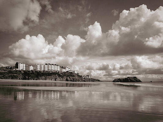 British Photograph - Tenby Reflected In The Wet Sand Of South Beach #2 by Seeables Visual Arts