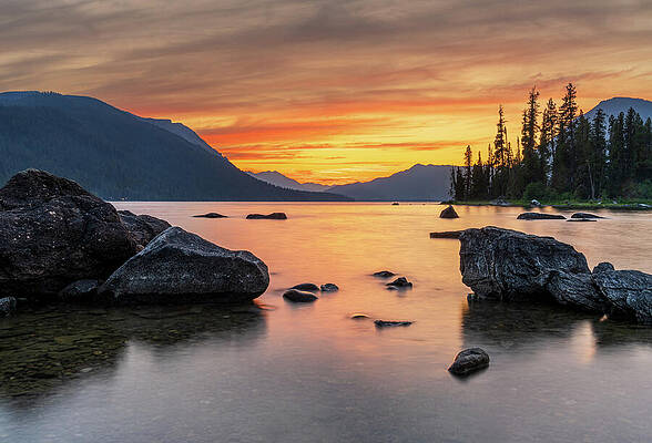 Serene Mountain Lake at Sunset Wall Art