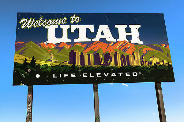 Sky Photograph - Welcome To Utah State Sign Along US-163 Near Monument Valley #2 by Miroslav Liska