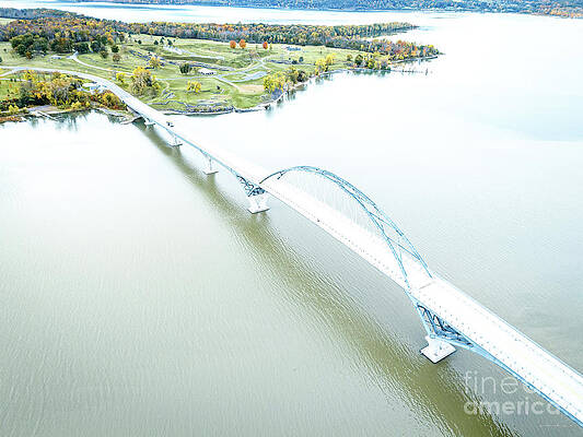 Water Wall Art featuring the photograph Aerial View Of Crown Point Bridge Over Lake Champlain At The New York And Vermont Border #3 by Eric Killorin