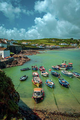 Colorful Boats in a Tranquil Harbor Wall Art