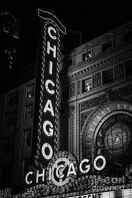 Illinois Wall Art featuring the photograph Chicago Theatre Sign In Black And White #3 by Paul Velgos