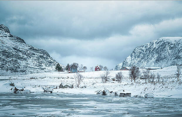 Winter Wall Art featuring the photograph Fjordside Winter Cottages by Charnwood Photography Fine Art