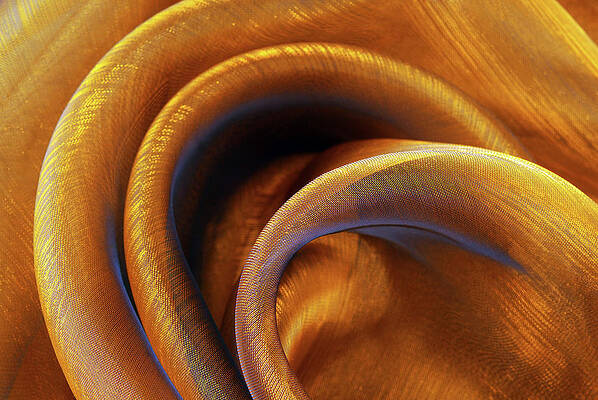 Clothing Photograph - Golden Organza Fabric Wavy Texture #3 by Severija Kirilovaite