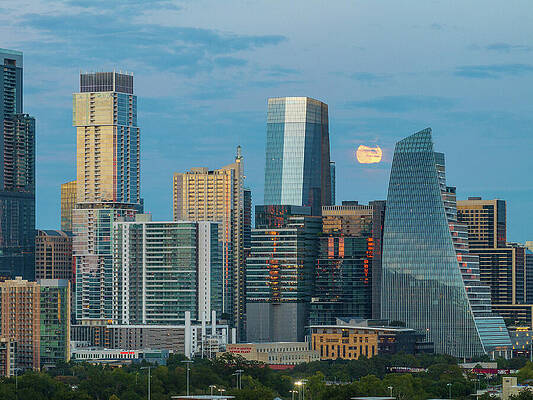 Moonrise Over City Skyline Wall Art