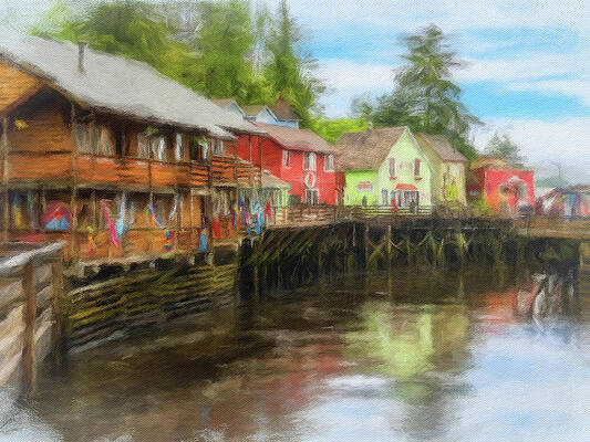 Wall Art featuring the photograph Painting Of Creek Street Wharf In Ketchikan Alaska #3 by Steven Heap