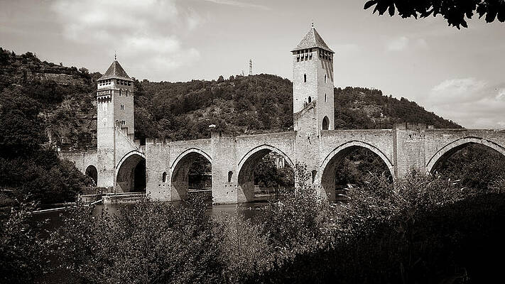 Medieval Bridge in Serene Landscape Wall Art