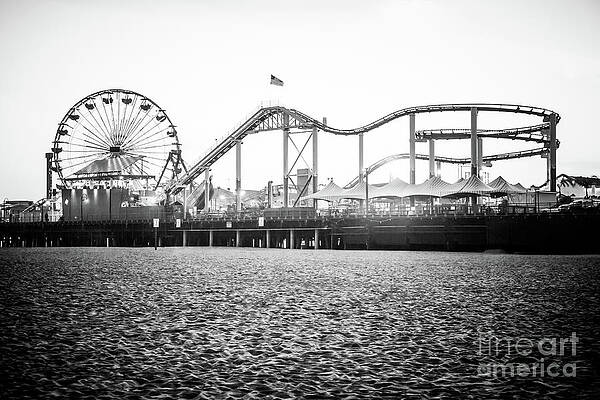 California Wall Art featuring the photograph Santa Monica Pier Black And White Photo #3 by Paul Velgos