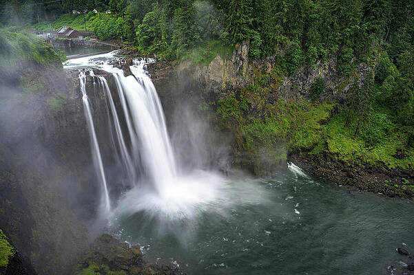 Wall Art featuring the photograph Snoqualmie Falls With Lush Greenery And Mist In Washington State, USA #3 by Miroslav Liska
