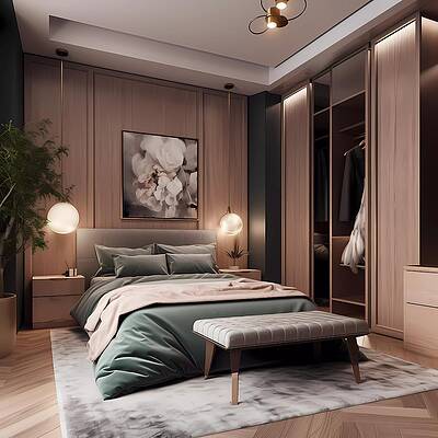 Modern Wall Art featuring the digital art 3D Design Of A Cozy Bedroom Interior No 4 by Andre Petrov
