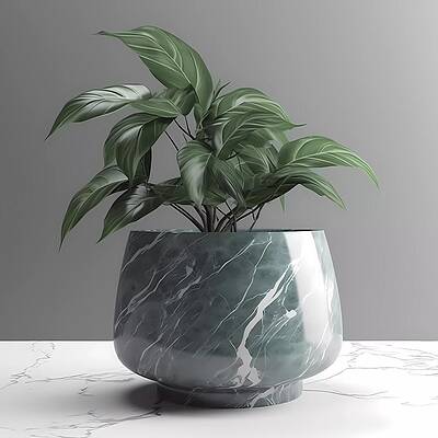 Serene Digital Art - 3D Render Of A Green Plant In Marble Pot No 1 by Andre Petrov