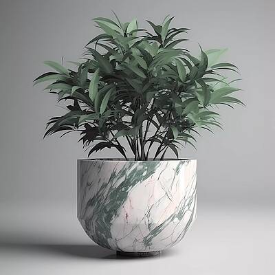 Serene Digital Art - 3D Render Of A Green Plant In Marble Pot No 3 by Andre Petrov