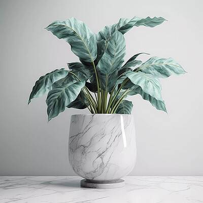 Serene Digital Art - 3D Render Of A Green Plant In Marble Pot No 4 by Andre Petrov