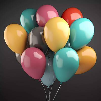 Whimsical Wall Art featuring the digital art 3D Render Of A Group Of Colourful Balloons No 1 by Andre Petrov