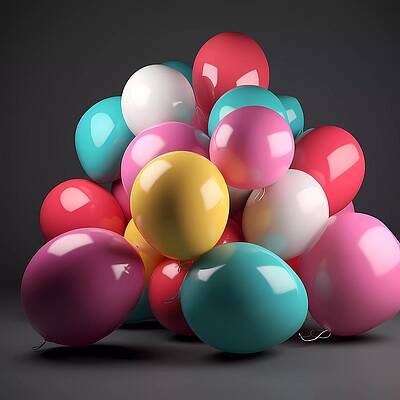 Whimsical Wall Art featuring the digital art 3D Render Of A Group Of Colourful Balloons No 2 by Andre Petrov