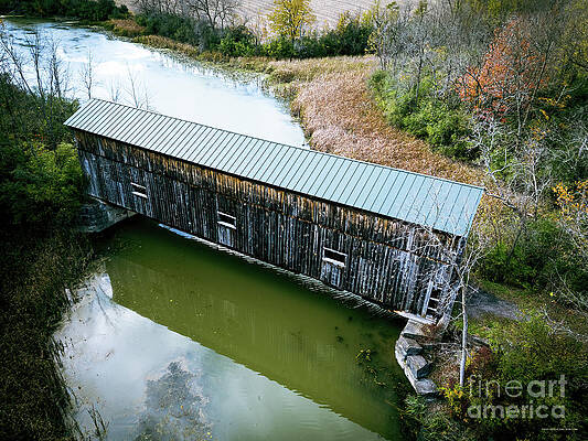 Foliage Photograph - Aerial View Of Covered Railroad Bridge In East Shoreham, Vermont #4 by Eric Killorin