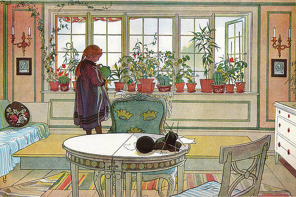 Flowers on the Windowsill by Carl Larsson Painting