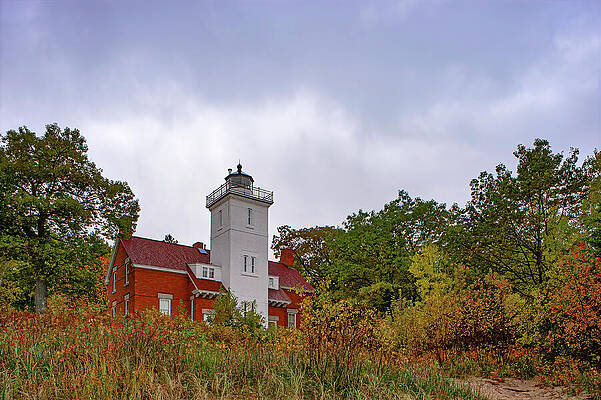 Historic Lighthouse Amid Autumn Foliage Wall Art