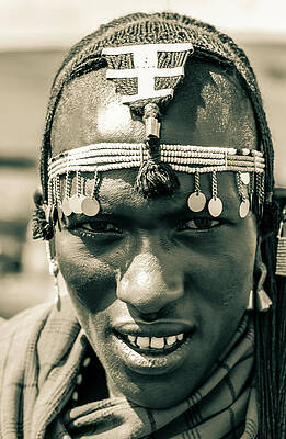 Tanzania Wall Art featuring the photograph Portrait Maasai Warrior Ngorongoro 4127 by Neptune Images