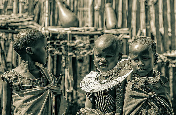 Tanzania Wall Art featuring the photograph Portrait Maasai Children Ngorongoro 4131 by Neptune Images