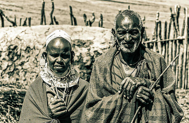 Tanzania Wall Art featuring the photograph Maasai Father Daughter Ngorongoro Tanzania 4197 by Neptune Images